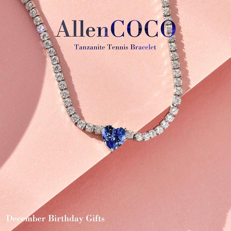 AllenCOCO Sterling Silver Heart Birthstone Bracelet, 14K White Gold Plated, AAAAA+ CZ Cubic Zirconia, Tennis Chain with Heart Charm, Hypoallergenic, Non-Tarnish Jewelry Gift for Women - Image 2